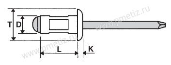 Чертеж заклепки вытяжной MX TT